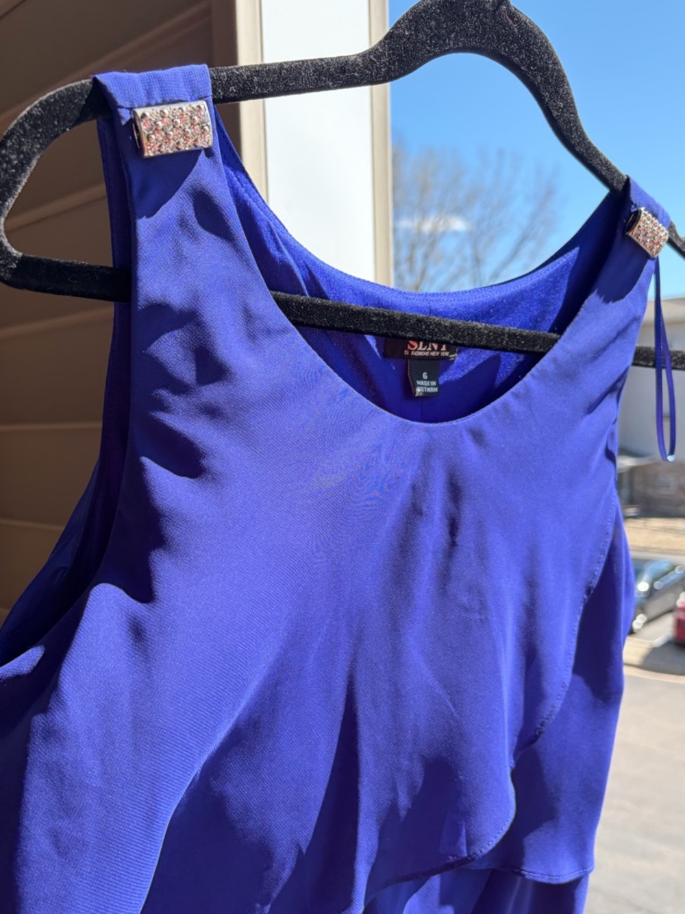 🆕🫐SLNY Blue Layered Chiffon Dress Size 6 Ruffle Cocktail Party Wedding Guest - Picture 11 of 16